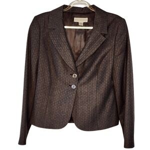 Petite Sophisticate Brownish Gray Wool Blend Pinstripe Blazer Size 8 EUC